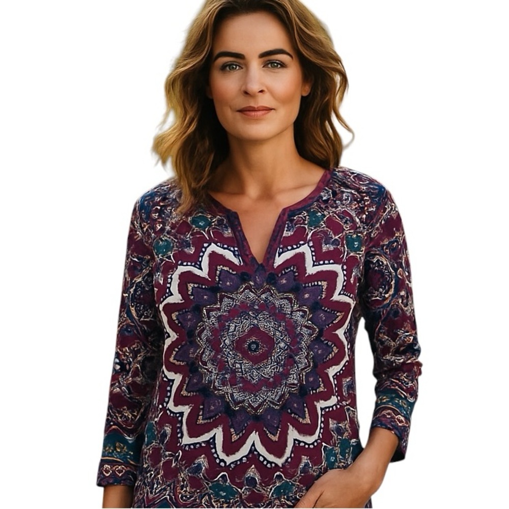 NICOLE MILLER BOHO VNECK PAISLEY LONG SLEEVE BELL SLEEVE EMBELLISHED DRESS 8